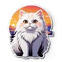 Romantic Sunset Vector Illustration of Cute White Cat with Bold Line Art