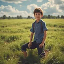 Captivating Google Pixar Style Portrait of a Boy Playing in a Field