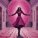 slayer, Magenta top, whirlwind boots, Holding with hands grasping an object, Black hole, Mid-afternoon, by Edvard Munch, Corona Render, Maya Model, Studio Lighting, Papercutting, Cold Color Palette, Detailed and Intricate, Embarrassed, Oil Paint, Baroque