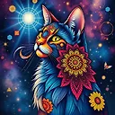 Colorful Cat with Mandalas in Cosmic Universe | Magical Art