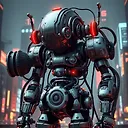4k Retro-Futuristic Robot 3D Render: Industrial Aesthetic in Dystopian Cityscape