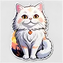 Romantic Sunset Vector Illustration of Cute White Cat with Bold Line Art