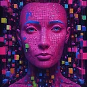 Spectacular 3D Geometric Face Illustration in Neon Colors