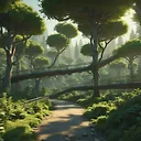 Futuristic Pixar-style 3D Render Infrastructure in Green Surrounding