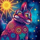 Vibrant Cosmic Cat Illustration: Colorful Mandala Design - Fulgent AI