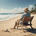 Retired Man Relaxing on Beach: Captivating 3D Art!