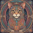 Colorful Mandala Cat Illustration in Alphonse Mucha Style