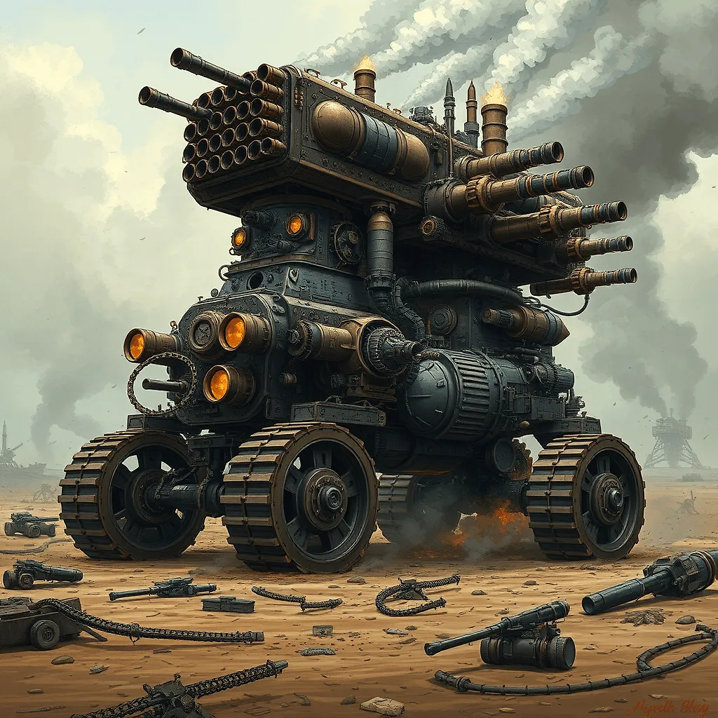 Monstrous Steampunk War Machine Illustration for Cinematic Dark Fantasy