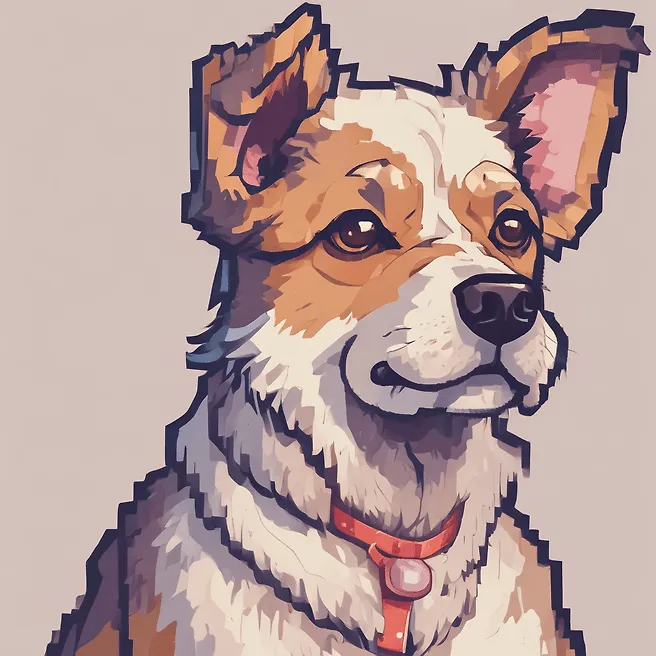 Anime Digital Art: Google-Style Pixel Dog Illustration by Fulgent AI