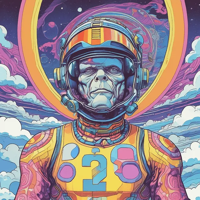 Jack Kirby's Futuristic Racing Driver in Synthwave Doodle: SEO Expert Unveils Papercutting Masterpiece