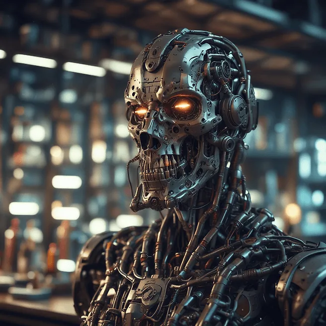 Dark Fantasy Sci-Fi Cyberpunk Portrait | War Cyborg Robot in Devil Armor | Detailed Digital Art