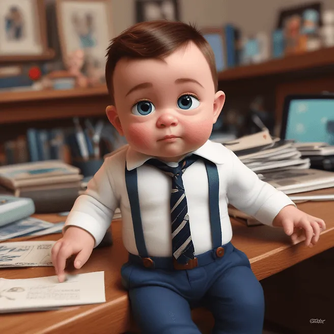 Adorable Baby Boss Portrait in Pixar Style - Fulgent AI