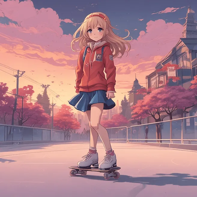 Stunning Japanese Anime Art: Skating Girl Aestheticism