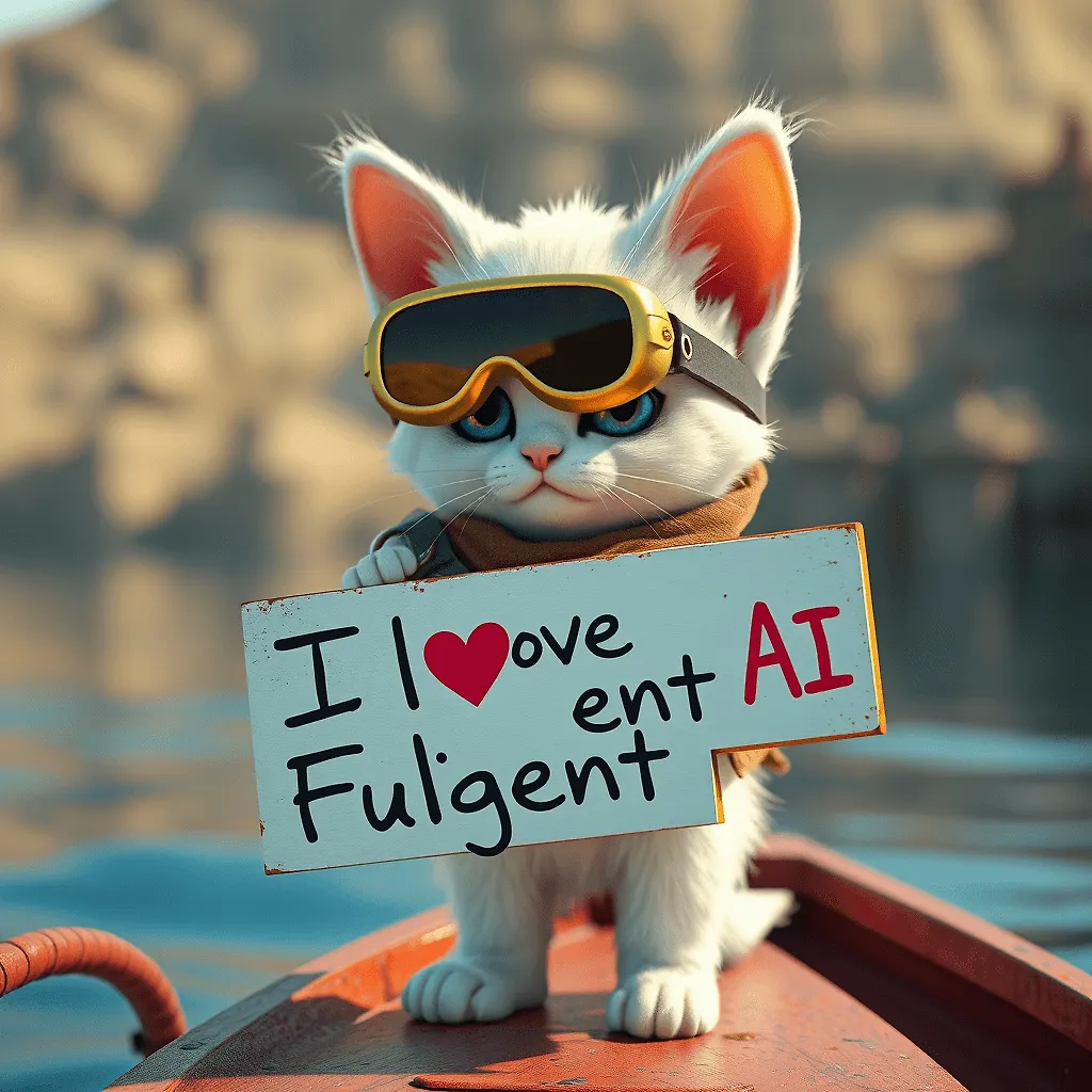 Fulgent AI: Vibrant 3D Render of Cute Kitten in Explorer Outfit - Graffiti Fashion Concept