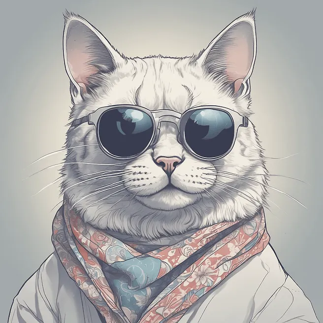 Anime Style Meditative Cat Illustration with Bandana and John Lennon Sunglasses | Fulgent AI