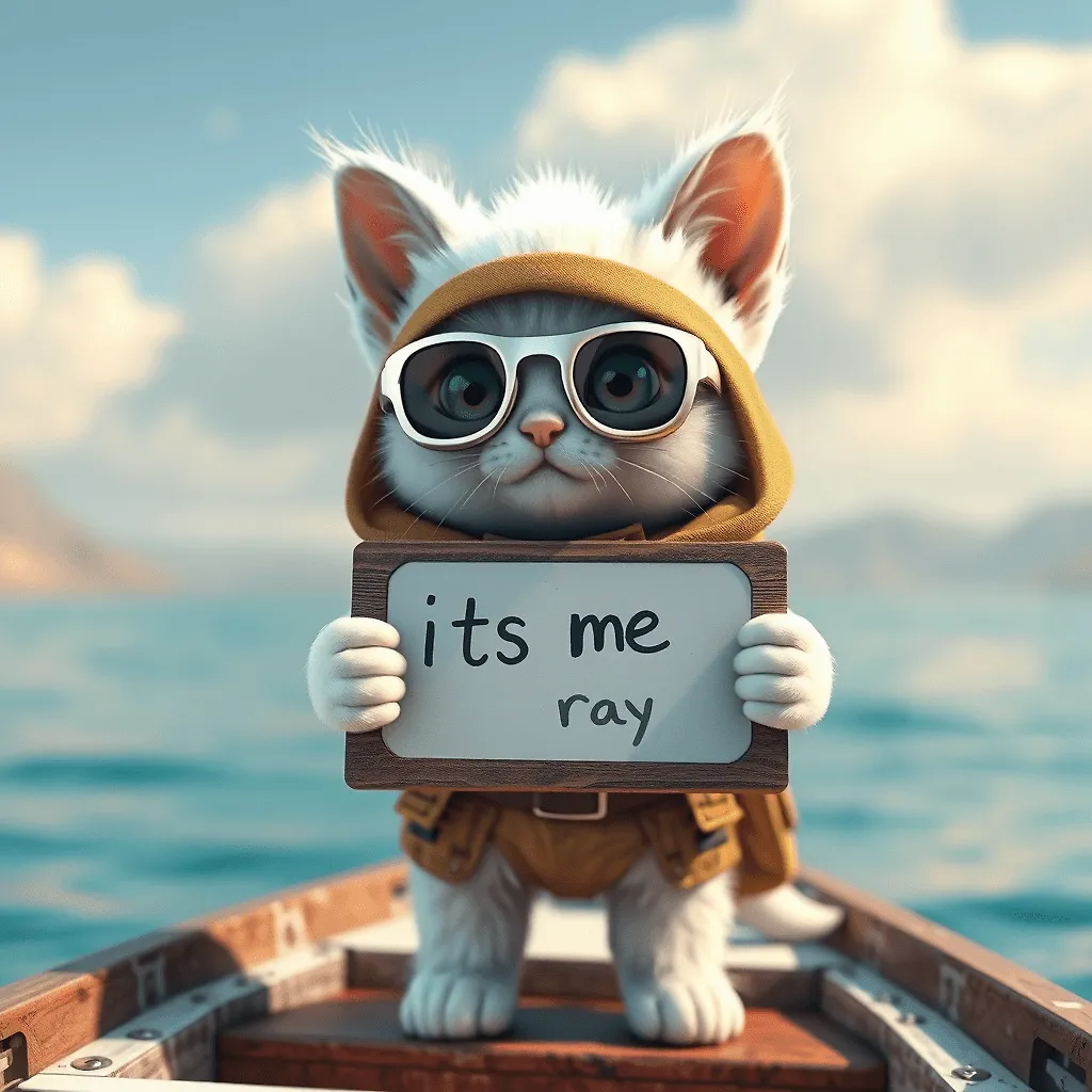 3D Render of Cute Kitten in Desert Explorer Outfit with Graffiti Board - Fulgent AI