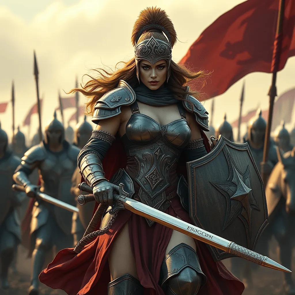 Stunning Female Knight Leading Exotic Army in Epic Battle Scene