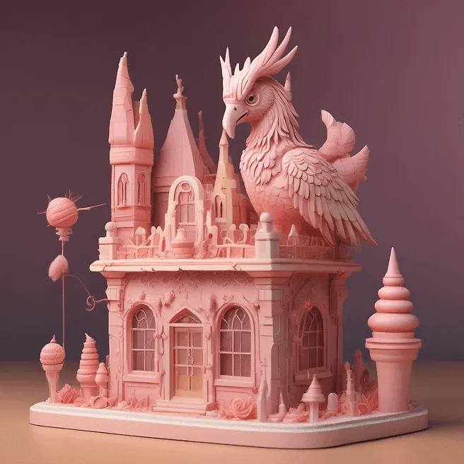 Fulgent AI: Detailed 3D Sculpture, Fantasy Environment Design by Paul Klee - Cold Color Palette & Surprised Polaroid