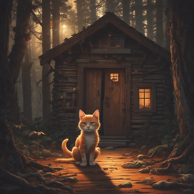 Spooky Encounter: Terrified Kitten and Zombie in Abandoned Cabin