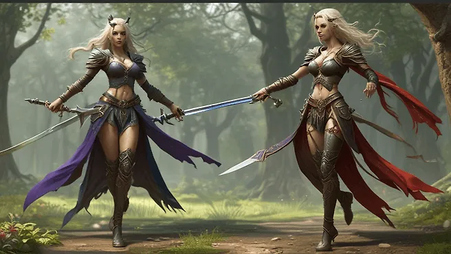 Fantasy Blade Dancers Dueling in Photorealistic Art