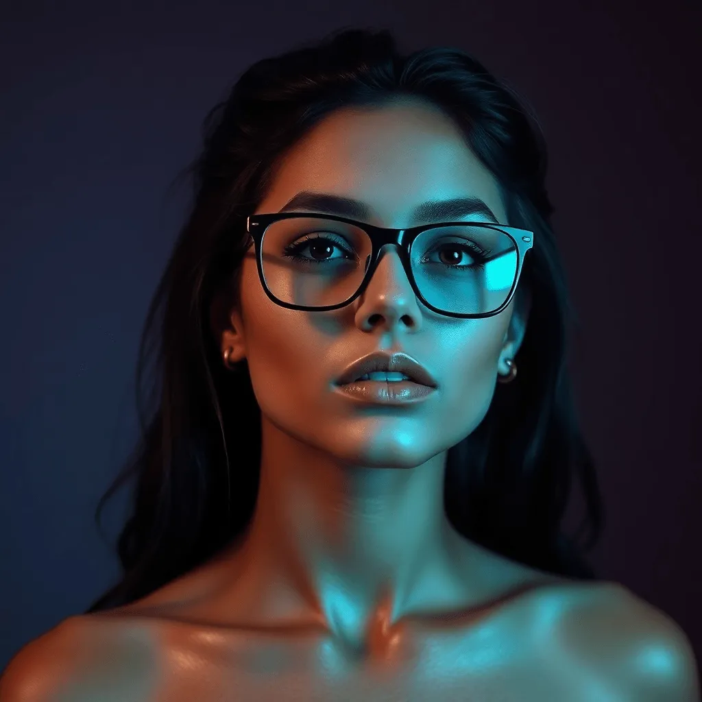 Fulgent AI: Semi-Nude Woman with Purple Lingerie, Dark Skin, Curly Hair, and Glasses