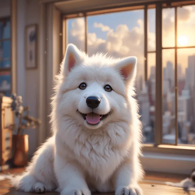 Charming Anime-style White Tatra Shepherd Dog in a Lively 3D Scene