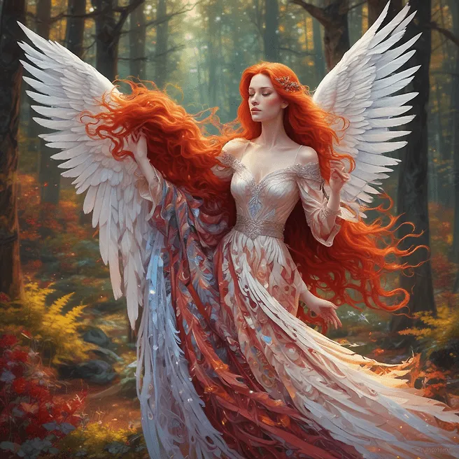 Gorgeous Angelic Creature with Iridescent Wings in Enchanting Forest