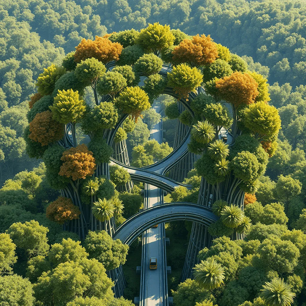 Cutting-Edge 4K Tree Infrastructure: Futuristic Green Surroundings
