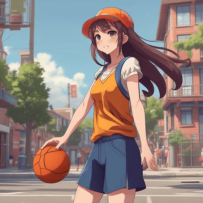 Anime Girl Playing Basketball in 4K: Detailed & Full Body Character Portrait