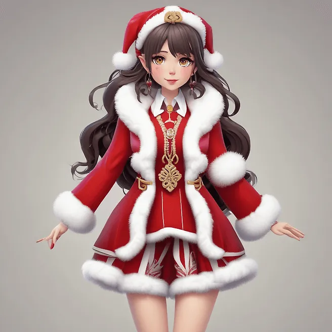 Stunning 3D Anime Illustration: Arcy's Santa Girl in a Festive Urban Landscape