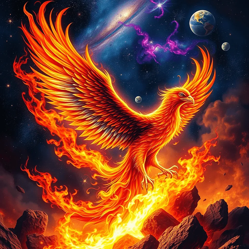 Fiery Phoenix Rising: Celestial Rebirth in Nebula