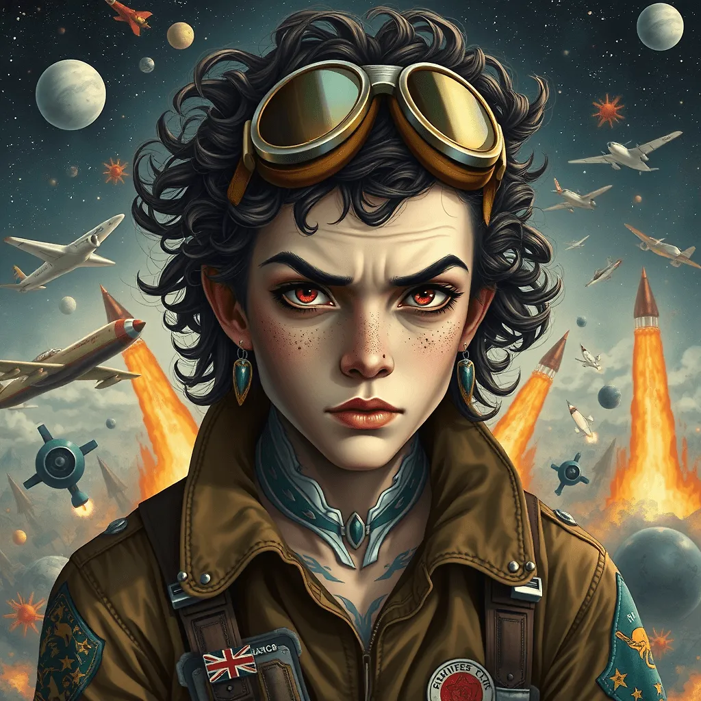 Creative AI-Generated Character Design: Vampire Man with Curly Hair and Aviator Goggles