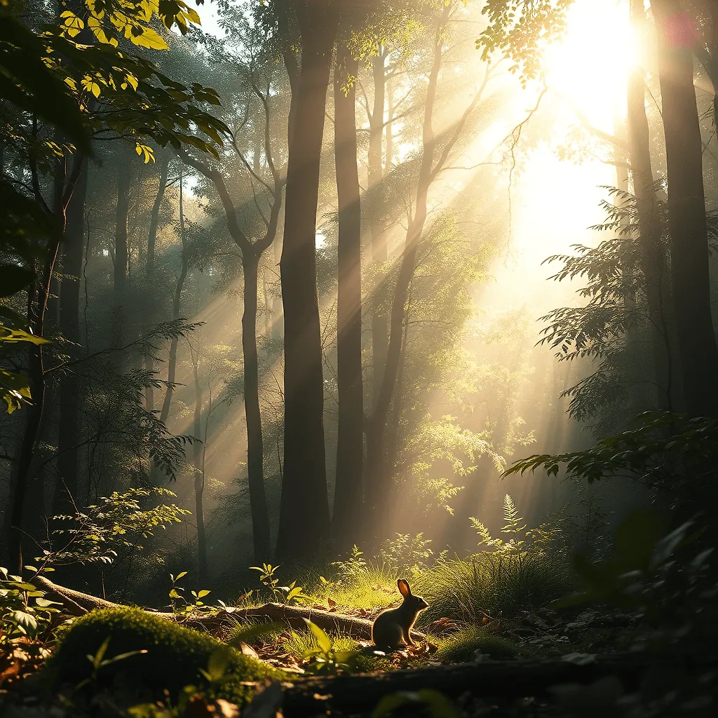 Ultra-Realistic Forest Scene: Sunlit Canopy with Wildlife in High-Resolution 32K - Fulgent AI