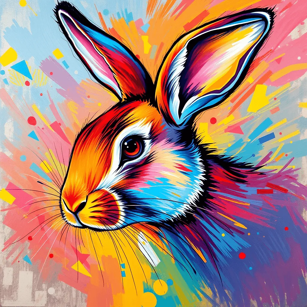 Colorful Rabbit Face Abstract Painting | Vibrant Illustration